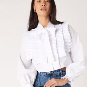 NWOT Zara White Popplin Pleated Crop Blouse